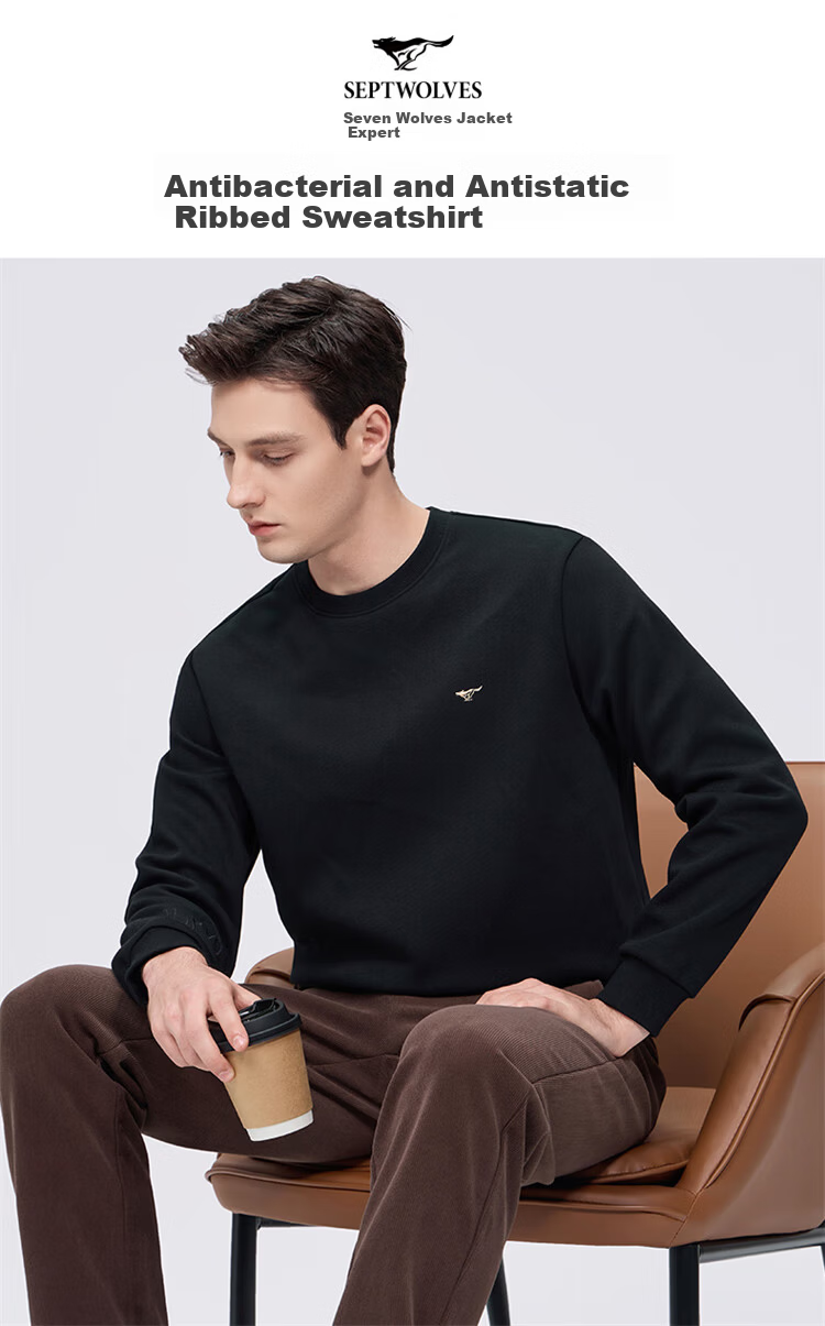 Seven Wolves [Antibacterial and Anti-Static] Men's Sweatshirt Spring and Autumn Casual Embroidered Pullover Top Heather Gray M 1