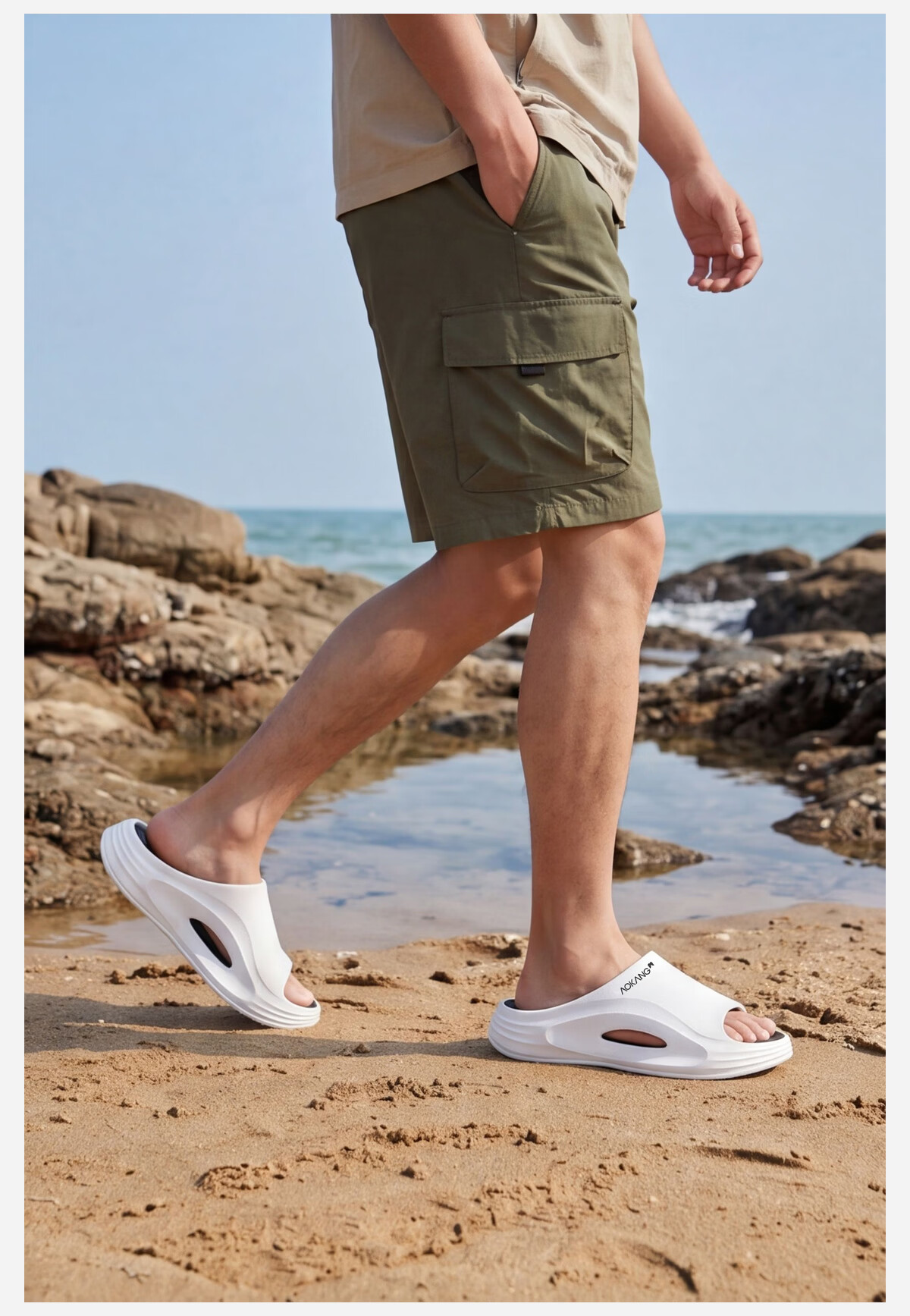 Aokang Men's Sports Slippers, Summer Outdoor Wear, Non-Slip, Antibacterial, Comfortable EVA Soft Sole, Beach Camping Odor-Resistant Sandals 7