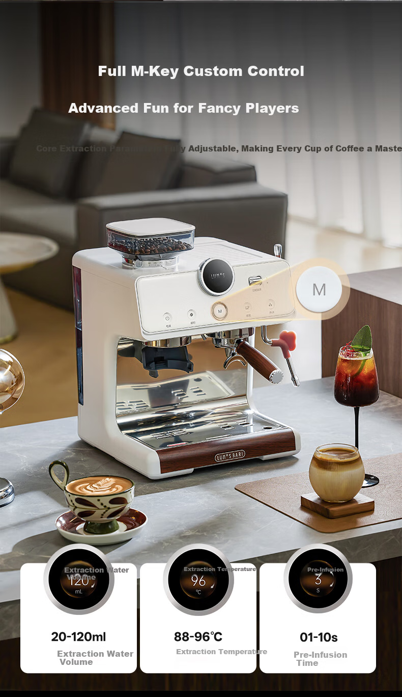 Lumo Cloud Eye Hot and Cold Dual Extraction Coffee Machine Home Mike Small Smart LCD Screen Dual Heating Semi-Automatic Italian Grinder Integrated Milk Frother Espresso Americano Coffee Maker 10