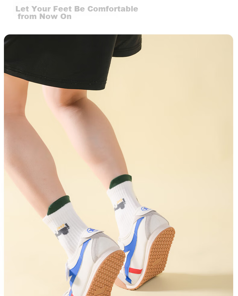JEEP Kids Socks Boys Four Seasons 100% Cotton Age 10 Antibacterial Odor-Resistant Warm Breathable Mid-Calf Unisex Children's Socks 14