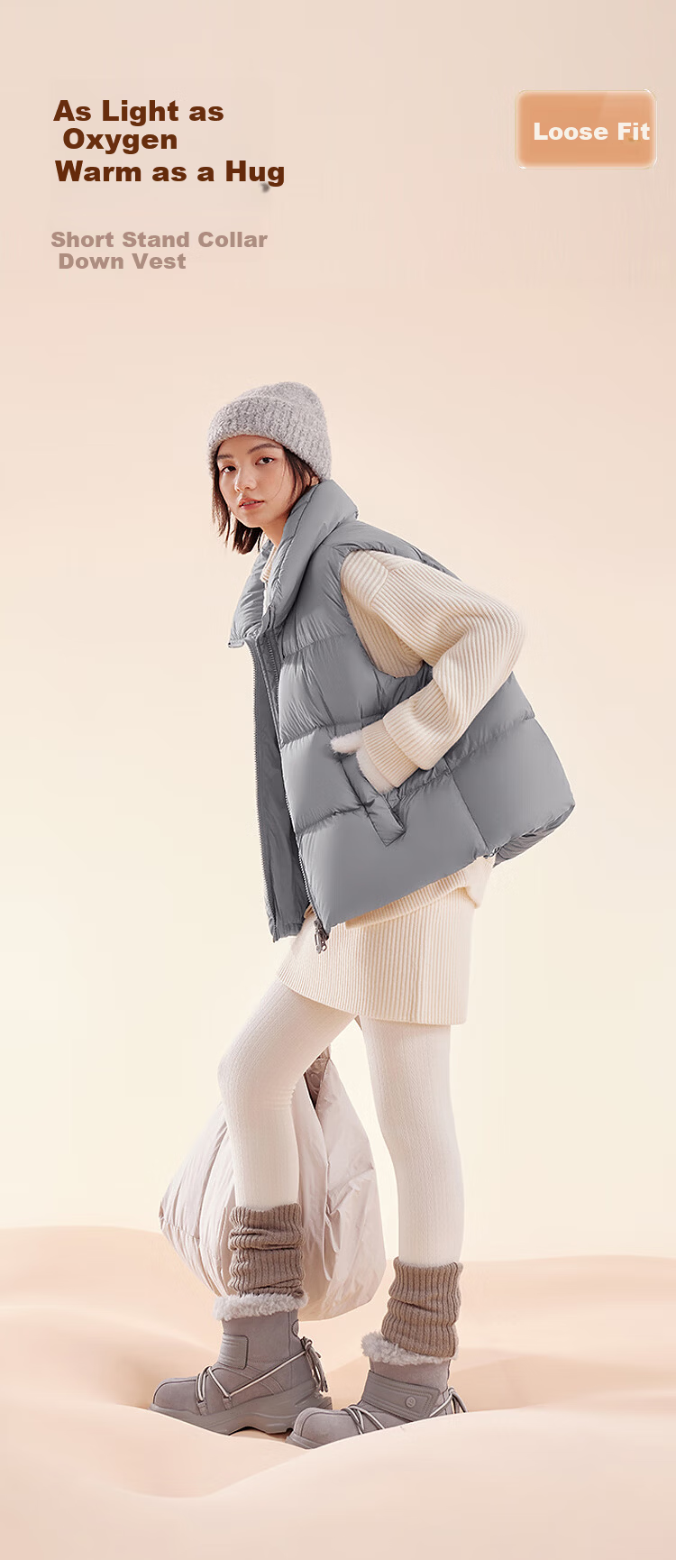 BOSIDENG Off-Season Women's 90% Down Thickened Hooded Loose Short Casual Versatile Warm Vest 1