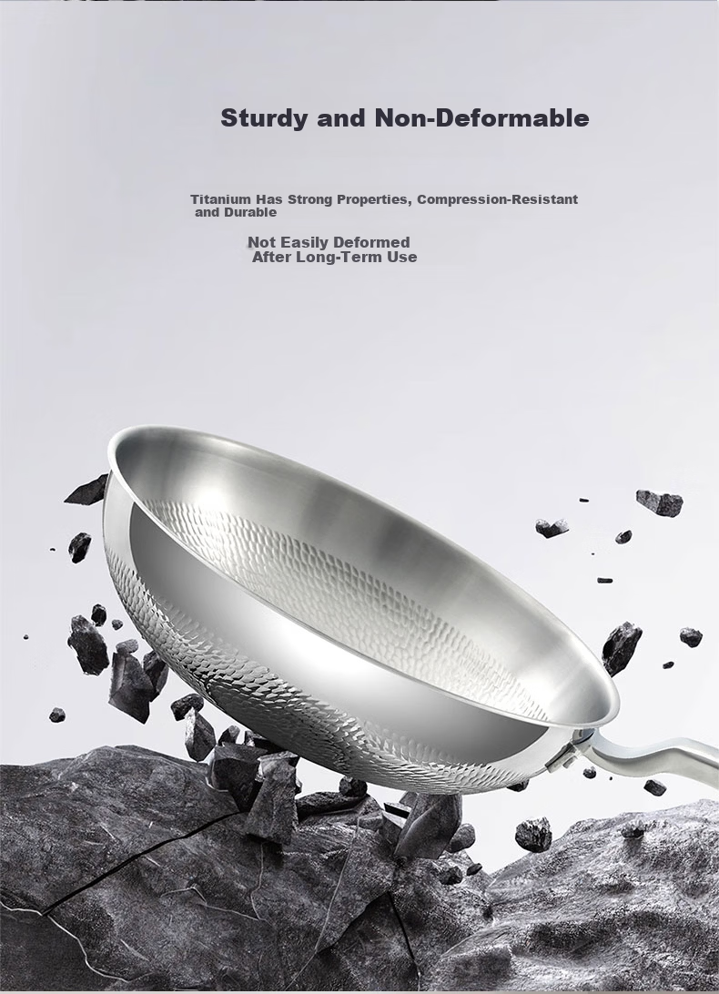 Robam Titanium Frying Pan Pure Titanium Non-Stick Coating-Free Wok Hammered Texture Low Oil Smoke Pan Compatible with Gas and Induction Cookers 32cm 14