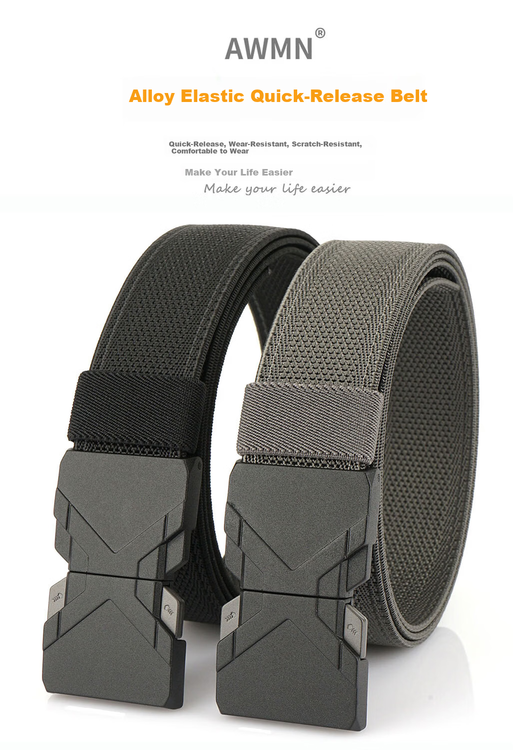 Aoweimei Tactical Elastic Belt Men's New Outdoor Quick-Release Buckle Canvas Nylon Woven Stretch Waist Belt 2
