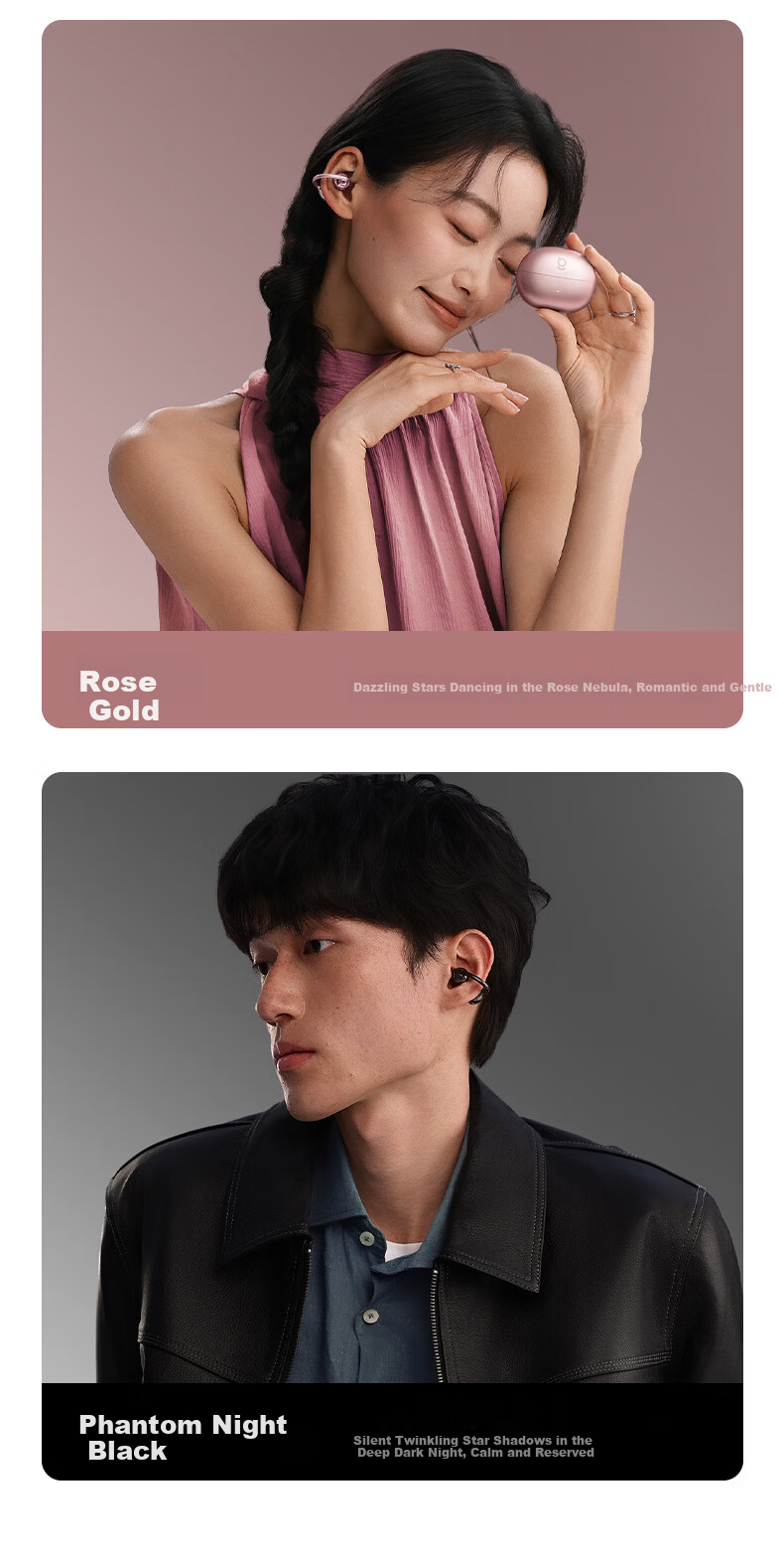 BASEUS [Latest Model 2026] MC2 S Comfortable Ear Clip Bluetooth Headphones, Open-Style Non-In Sports Call Noise Reduction AI Translation Long Battery Life Phantom Black 24