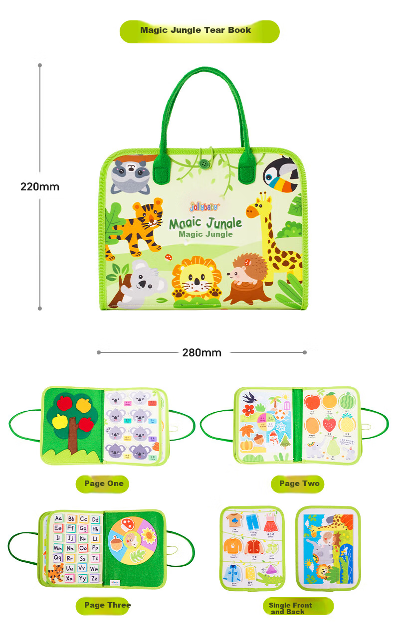 Jollybaby Tear-Resistant Baby Cloth Book with Velcro, Chewable and Durable, Early Education for 0-1 Year Olds, Fun Amusement Park Theme 12