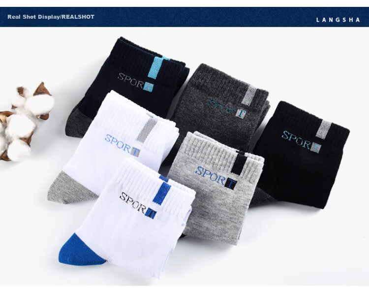 Langsha Men's Socks Spring Summer 100% Cotton 10A Antibacterial Odor-Resistant Sports Mid-Calf Socks Men's All-Cotton Basketball Long Socks 12