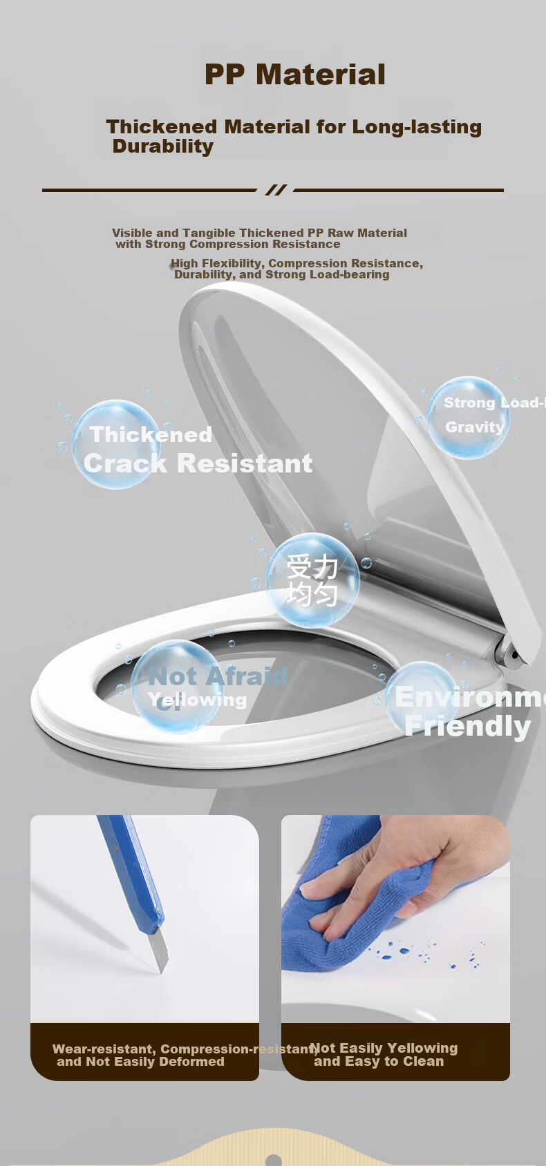 BSITN Slow-Closing Thickened U-Shaped Toilet Seat Cover Universal Old-Style Cushion Ring Accessory Quick-Release Home Use B1111 5