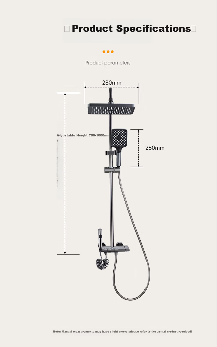 Platinum Pomelo Shower Set with Digital Display Ambient Light, Pressurized Showerhead Full Home Shower System, Piano Key Four-Function 8008 20