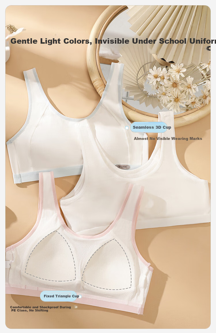 FitonTon 2-Pack Cotton Big Kids Girls Sports Shockproof Thin Developmental Tank Top Bra 7