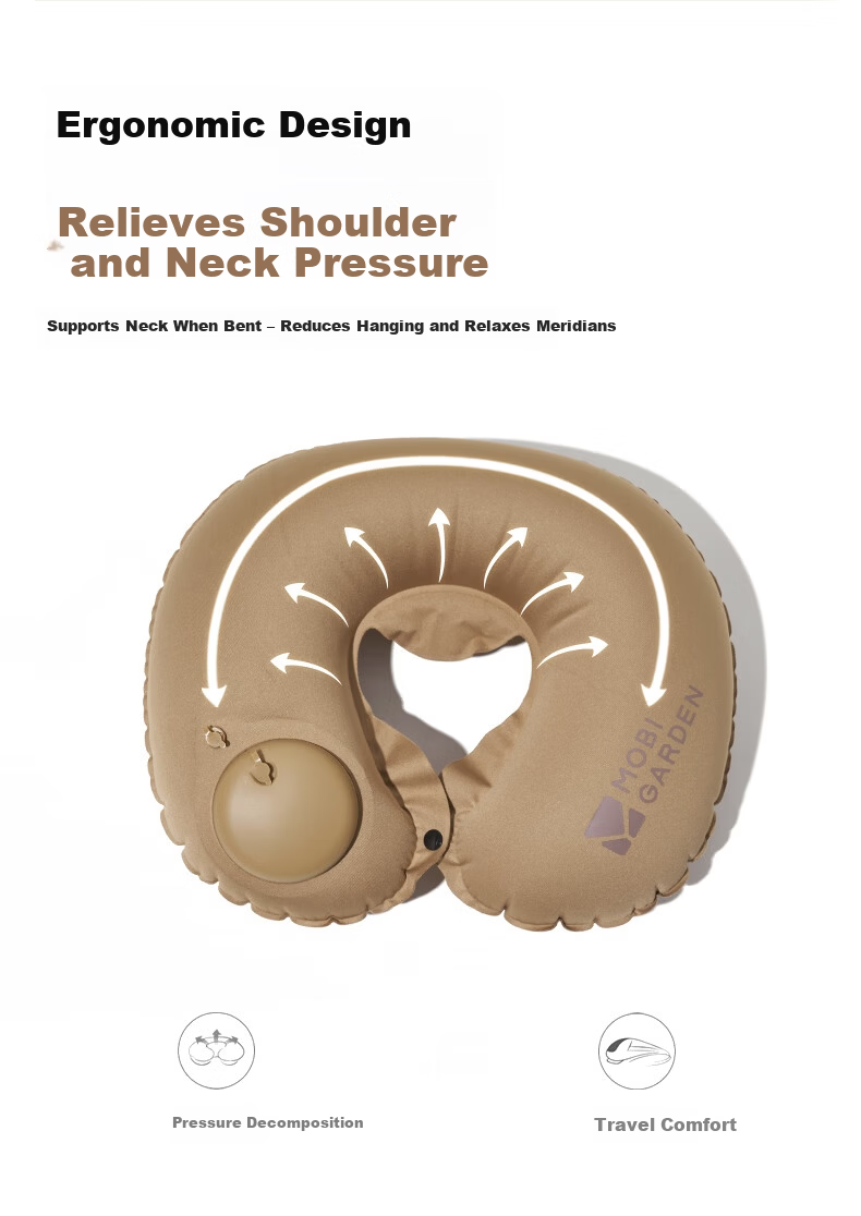 MOBIGARDEN Inflatable U-Shaped Neck Pillow for Outdoor Travel, Airplane, High-Speed Rail NX22663028 Warm Sand Color 2