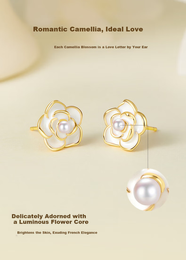 Zhenshang Silver China Gold Camellia Pearl Silver Ear Studs and Hoops 2026 New 520 Gift for Girlfriend Birthday S925 4