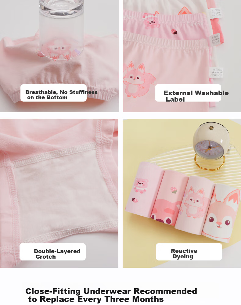 Hodo Kids Girls' Underwear 4-Pack A-Class Pure Cotton Boxer Briefs Cute Little Fox Size 150 10
