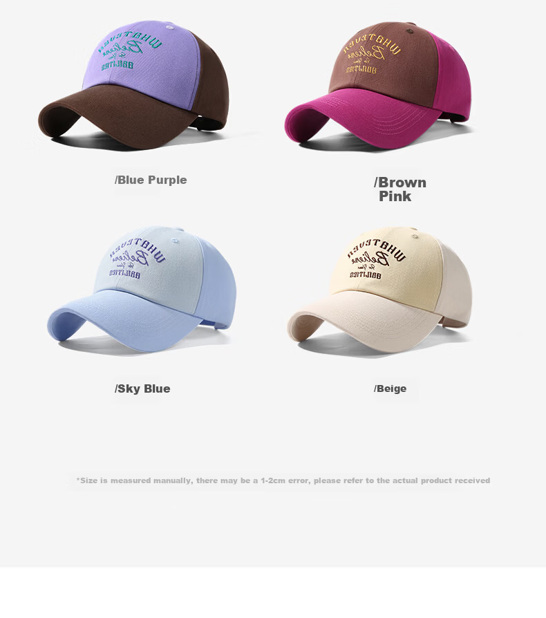 CACUSS Colorblock Baseball Cap for Women Spring New Letter Embroidered Vintage American Sunshade Slim Face Blue-Purple 14