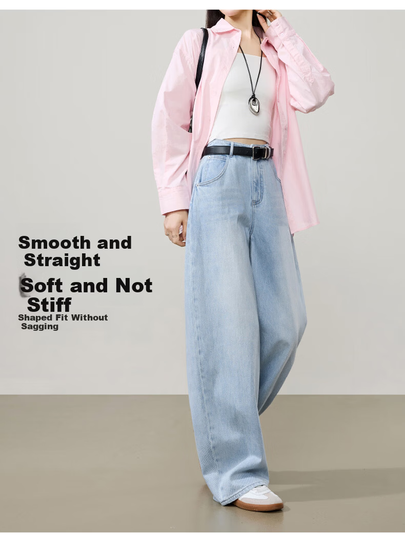 ESE-Y Relaxed Hip-Covering Pants 2026 Spring New High-Waist Shaped Curved Blade Denim Wide-Leg Scythe Pants Light Blue 28 9