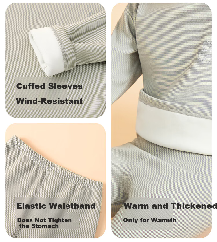 Hodo Kids Boys Thermal Underwear Set Fleece Lined Thickened Cationic Winter Heat Retaining Autumn Shirt and Pants Gray Thin Stripes 10