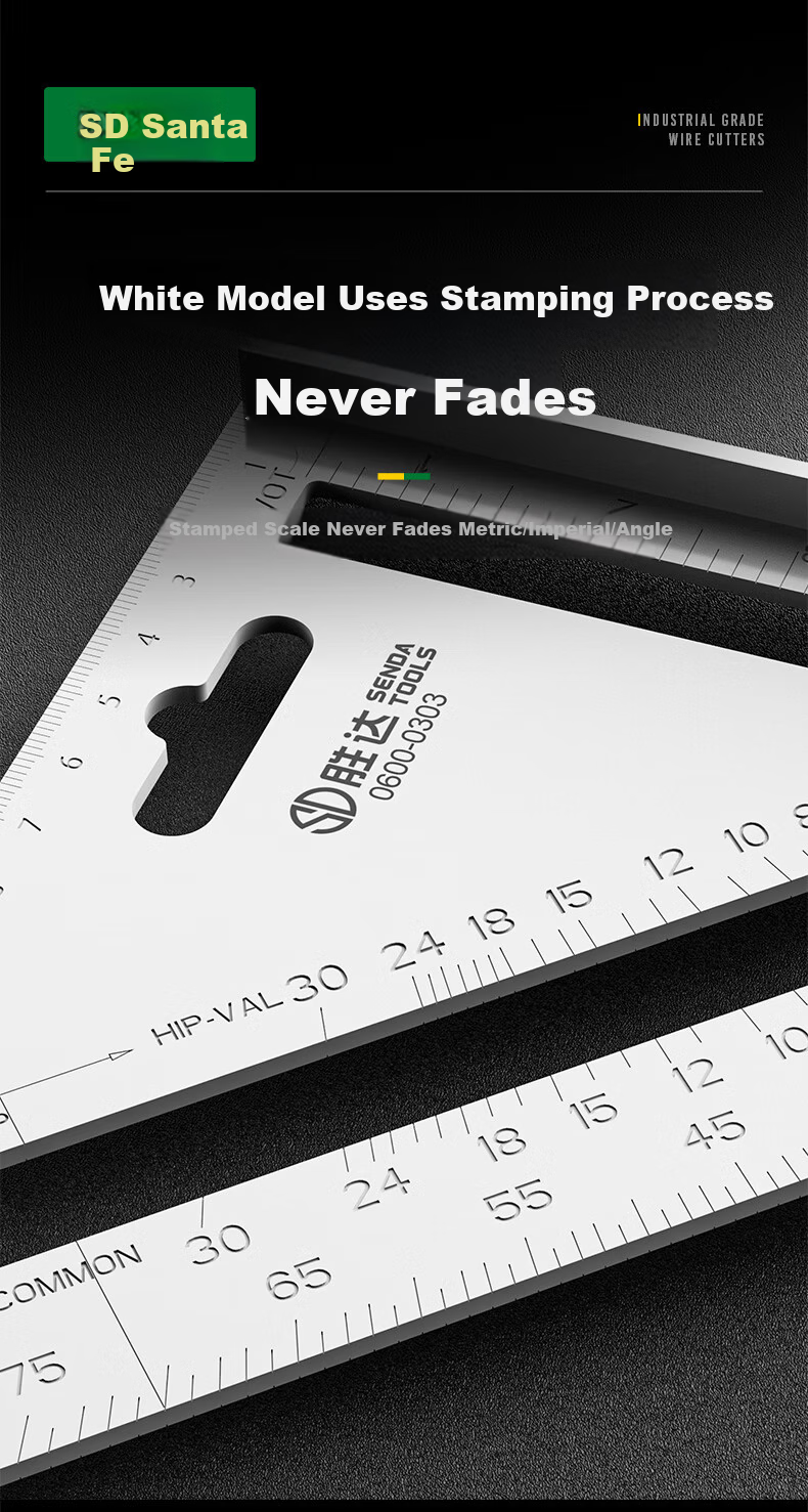 Shengda Aluminum Alloy Multifunctional 90-Degree Triangle Ruler 45-Degree High-Precision Carpenter Carpenter's Square for Woodworking and Renovation 8