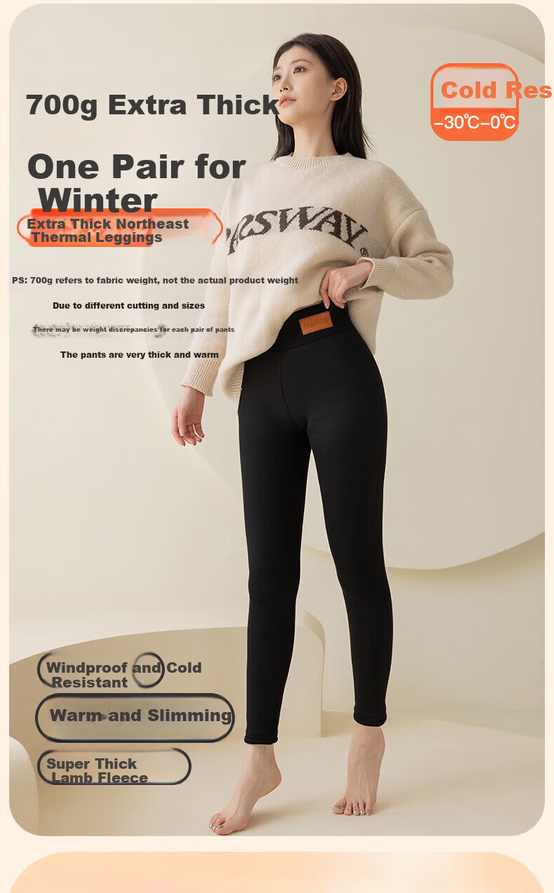 LangSha Women's Fleece-Lined Thickened High-Waist Thermal Leggings with Lamb Wool, Warm Cotton Pants for Outdoor Winter Wear 1