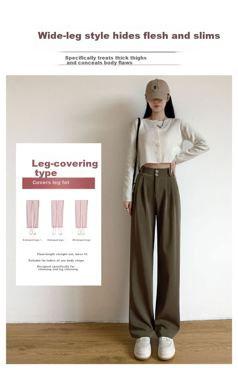 LangSha Women's Autumn New Double Button High Waist Draped Office Elegant Dress Pants Casual Wide Leg Trousers 11