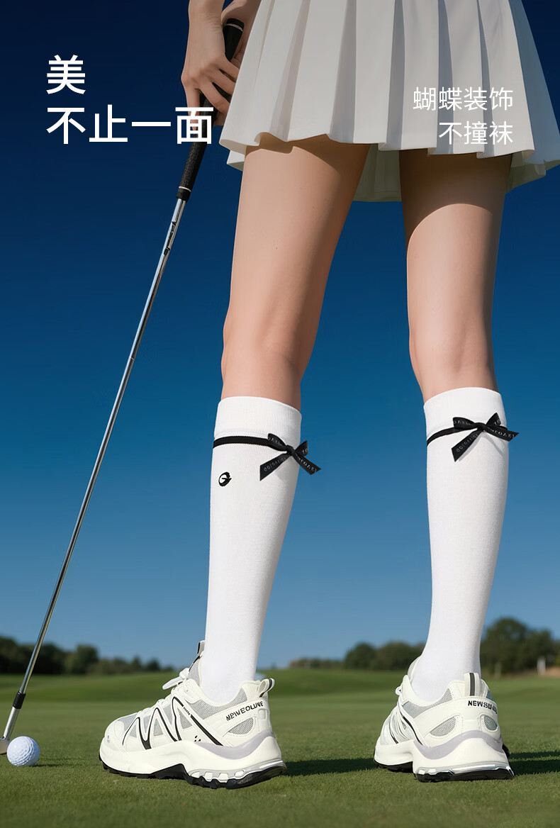 GOLOVEJOY Women's Long Tube Socks Summer Breathable Bowknot Mid-Calf Socks Running Golf Sports Socks Snow Peak White 4