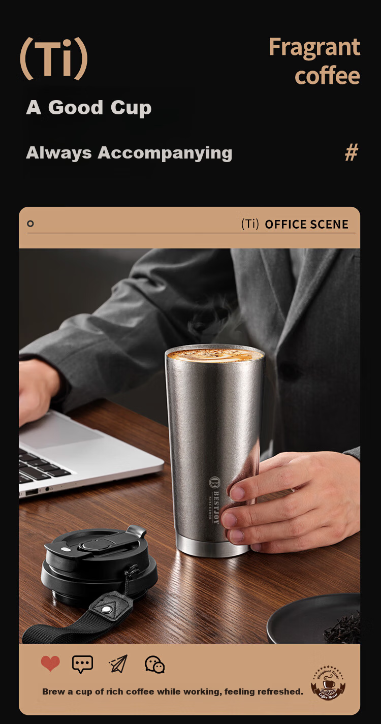 FUGURNG BESTJOY Pure Titanium Insulated Coffee Mug Gift for Holidays and Birthdays Men Portable Outdoor Car High-End Titanium Cup 16
