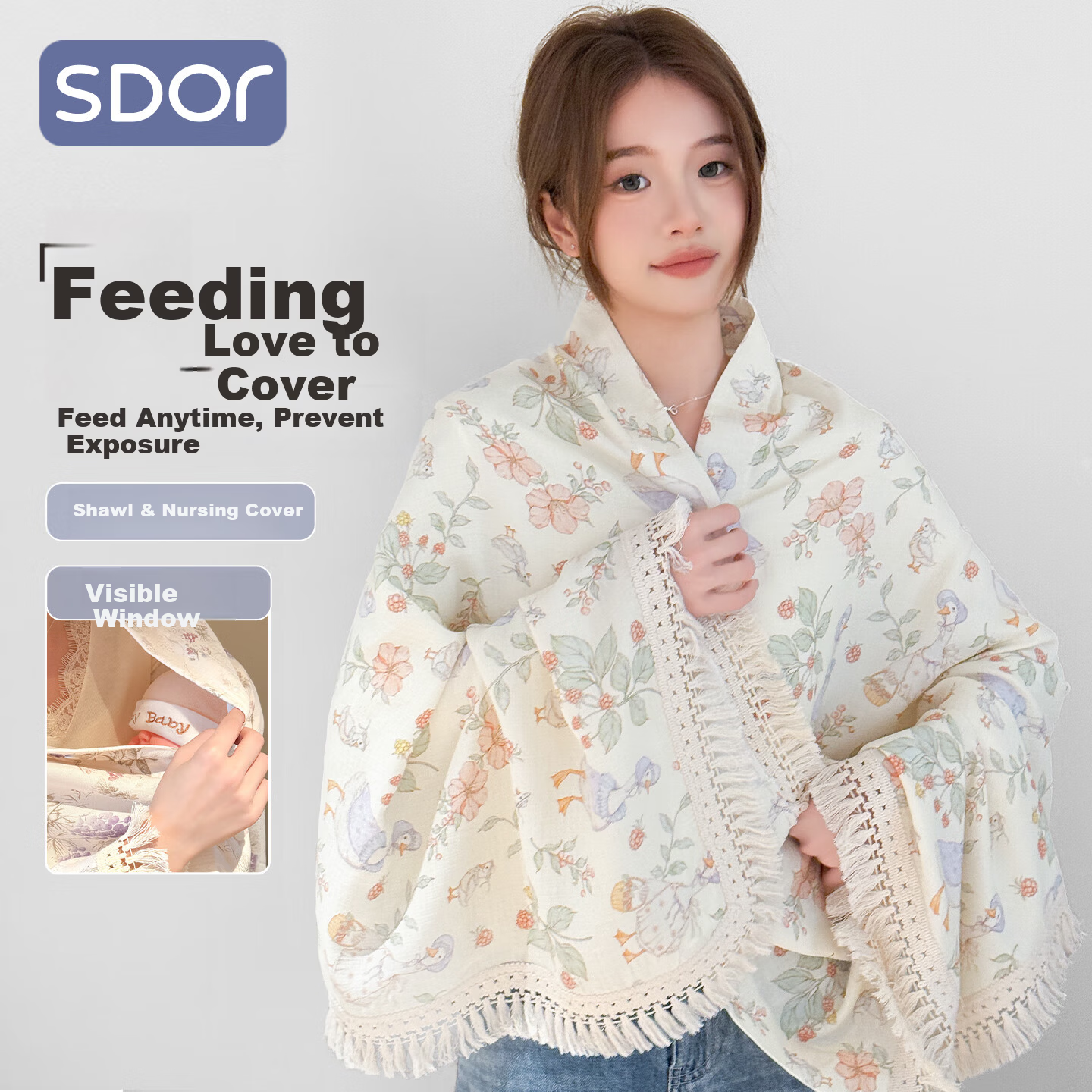 Shido Nursing Cover Multi-Functional Maternity Shawl Breastfeeding Cloak Privacy Poncho Raspberry Duck
