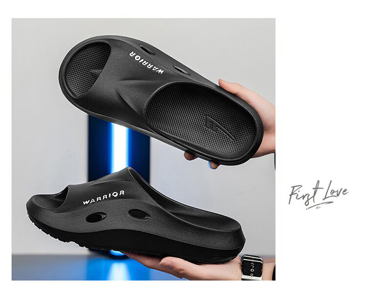Warrior Men's Slippers Soft Home Shower Shoes Outdoor Thick Sole Casual Sandals SDJ-0522 Black 42-43 7