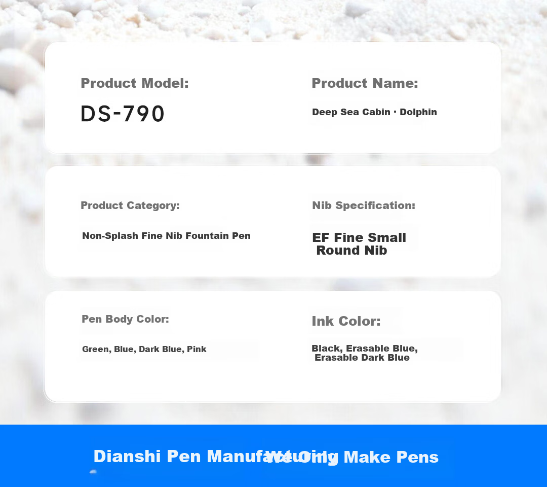 Dianshi Deep Sea Dolphin Student Fountain Pen No Ink Splash EF Nib Correct Posture Ink Cartridge Back to School Essential 790 Dark Blue Erasable Ink 13