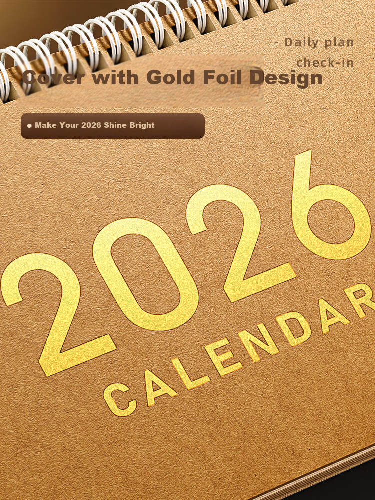Gold Value 2026 Calendar Large Year of the Horse Office Desk Calendar Notebook Large Grid Annual Monthly Weekly Desktop Planner Self-Discipline Punch Card Black Gold Edition 4