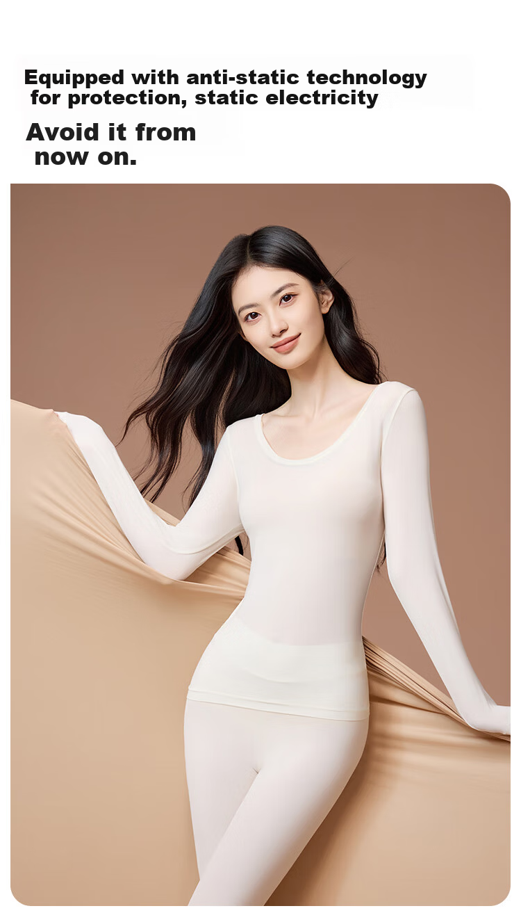 MiiOW Women's Skin Care Ultra-Lightweight Seamless Slim Fit Wide Neck Autumn Winter Thermal Underwear Set 9