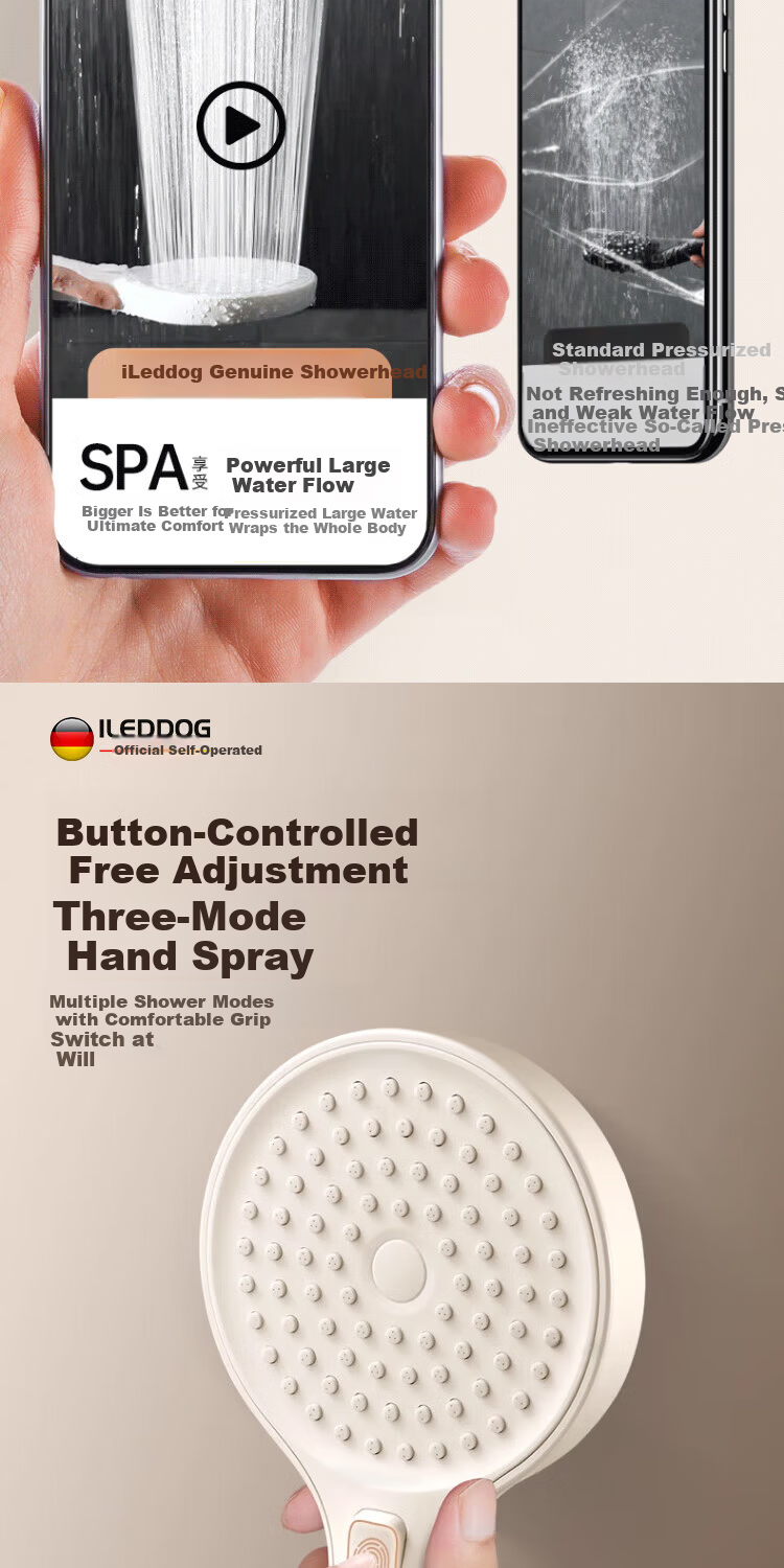 ILeddog [Germany] High-Pressure Shower Head Handheld Bathroom Rainfall Shower DS-248 7