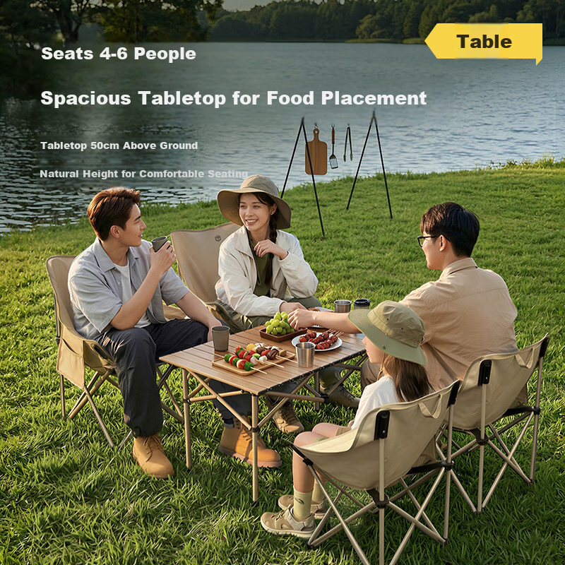 JD Jingzao Outdoor Folding Chair and Table Set 1 Table 4 Chairs Medium Moon Chair Camping Picnic Furniture