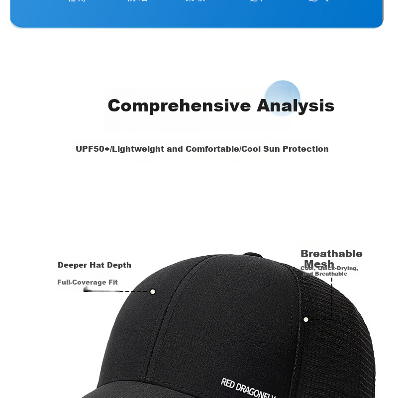 RED DRAGONFLY Men's Summer Breathable Mesh Baseball Cap Outdoor Casual Hiking Fishing Sunshade Duckbill Hat Sun Protection Cap 3