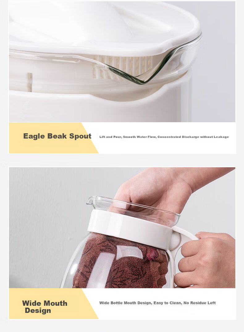 TIANXI Large Capacity Glass Cold Water Pitcher Heat-Resistant Glass Water Jug Household Glass Teapot 2000ml Student Gift 11