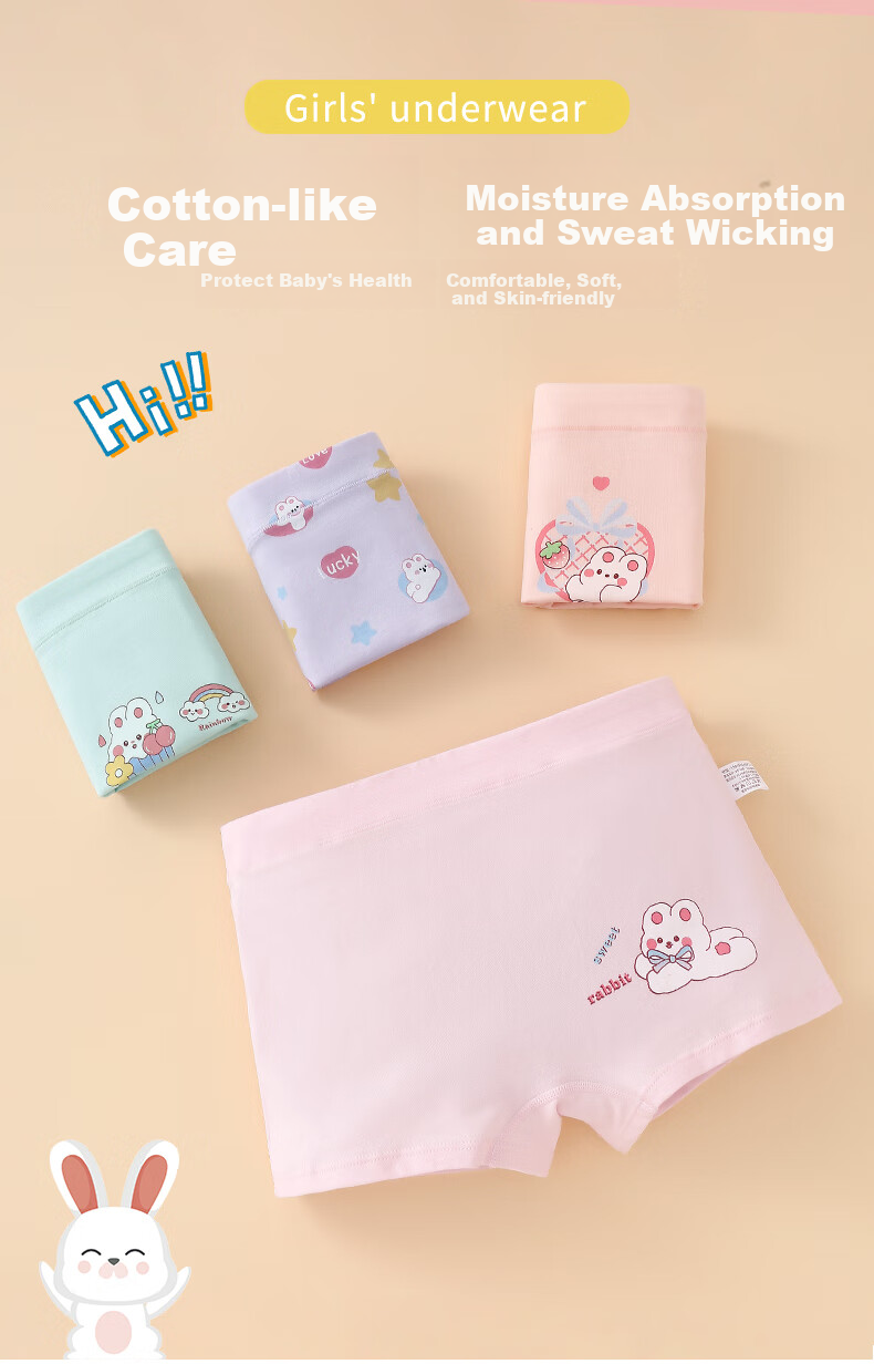 FENTENGCARE Children's Cotton Underwear Girls A-Class Antibacterial Cotton Panties 4-Pack Boxer Briefs for Ages 6-12 1