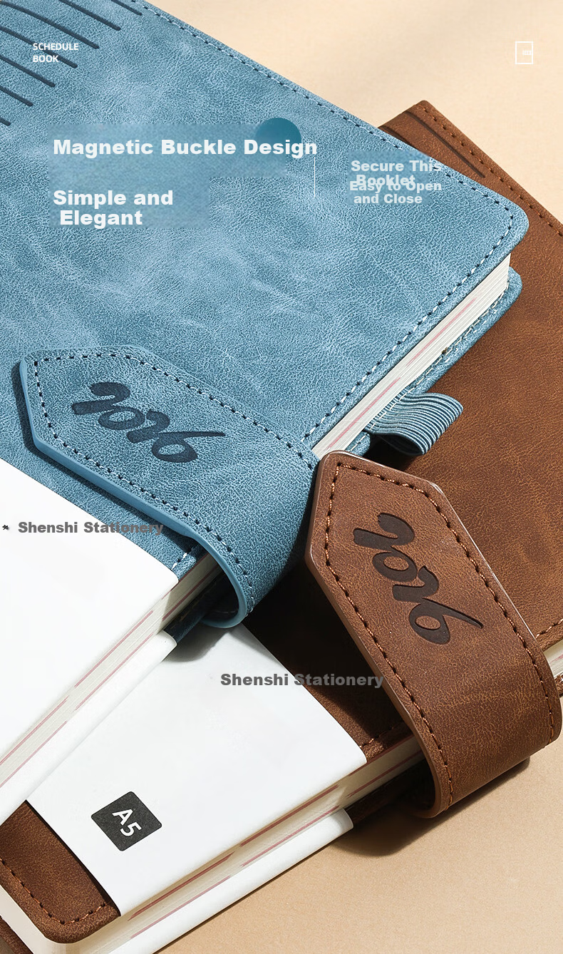 SHEN SHI 2026 A5 Daily Planner Magnetic Closure Notebook 352 Pages Dated Work Efficiency Journal Logbook Customizable Logo K25 Black 1 Piece 7