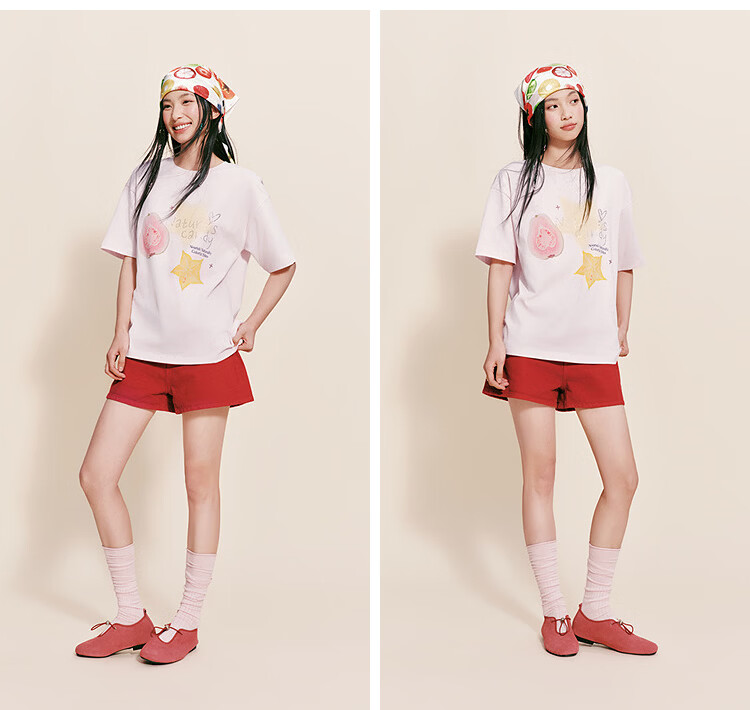 Semir Women's Summer Short Sleeve T-Shirt Mid-Length Loose Pure Cotton Rhinestone Fruit Pullover 2026 109326100028 26