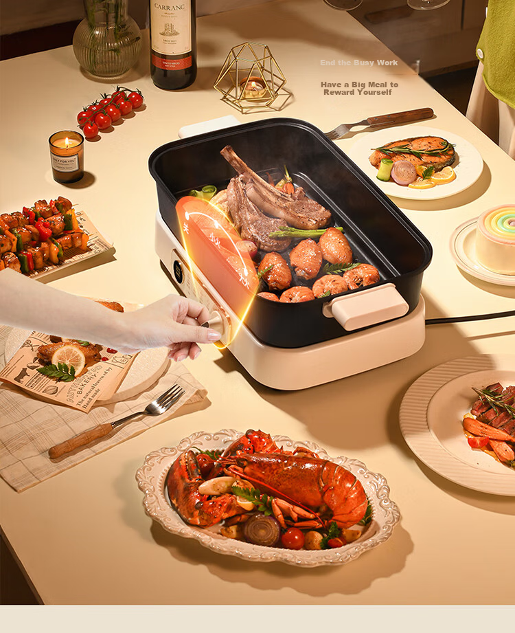 Liven Electric Hot Pot Electric Cooking Pot Hot Pot Dedicated Pot for 3-7 People Detachable Multi-Functional Cooking and BBQ Electric Heating Pot 7L Multi-Purpose Pot DHG-710 7
