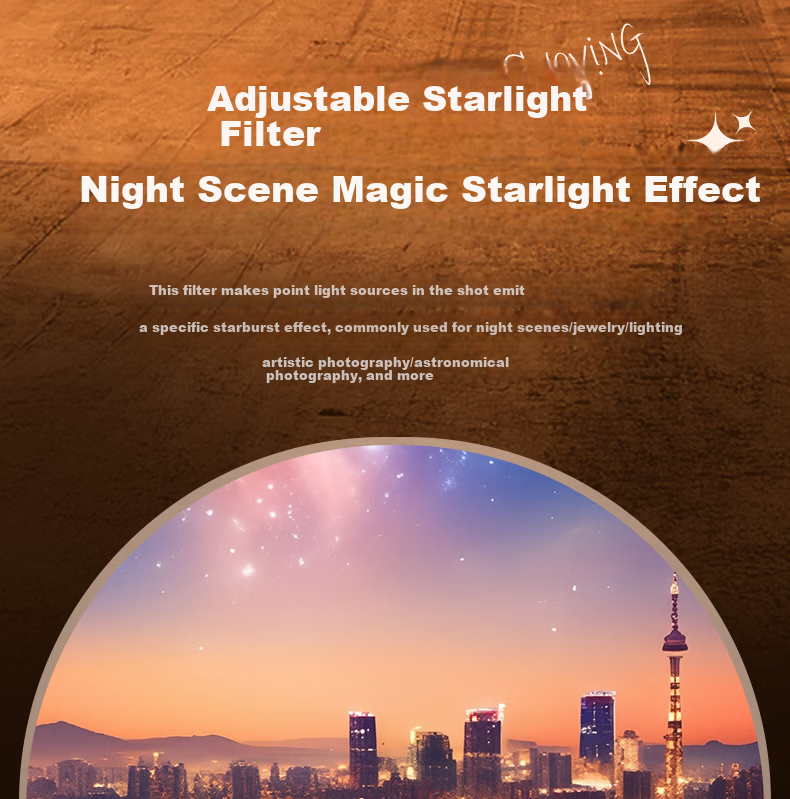 Suoying [Hot Sale 200W] Adjustable Starlight Lens 8-Line 67mm Starburst Filter for Mobile Phone Camera External Photography Tool Night Sky Jewelry Night Scene Starlight Filter 7