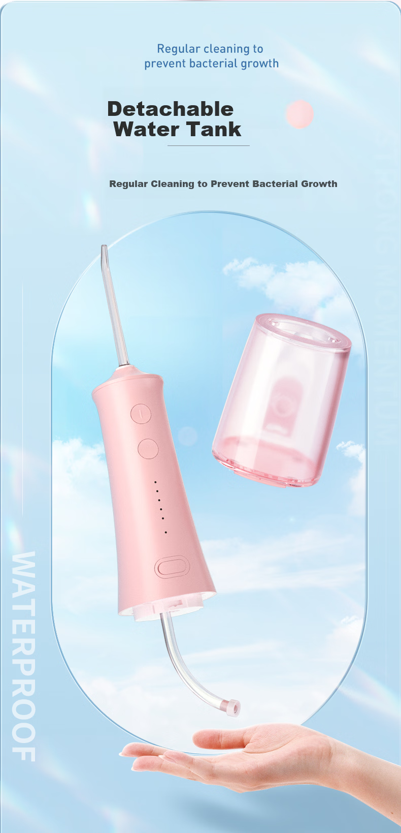 ROAMAN Bear Portable Electric Dental Orthodontic Water Flosser Teeth Cleaner Water Jet Student Gift for Couples W10 Pink 2