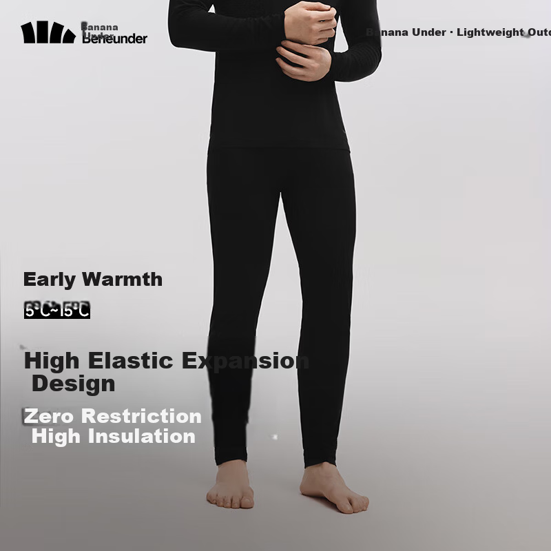 Beneunder Men's Thermal Pants Autumn Winter Fleece-Lined Breathable Sweat-Absorbing Anti-Static Base Layer