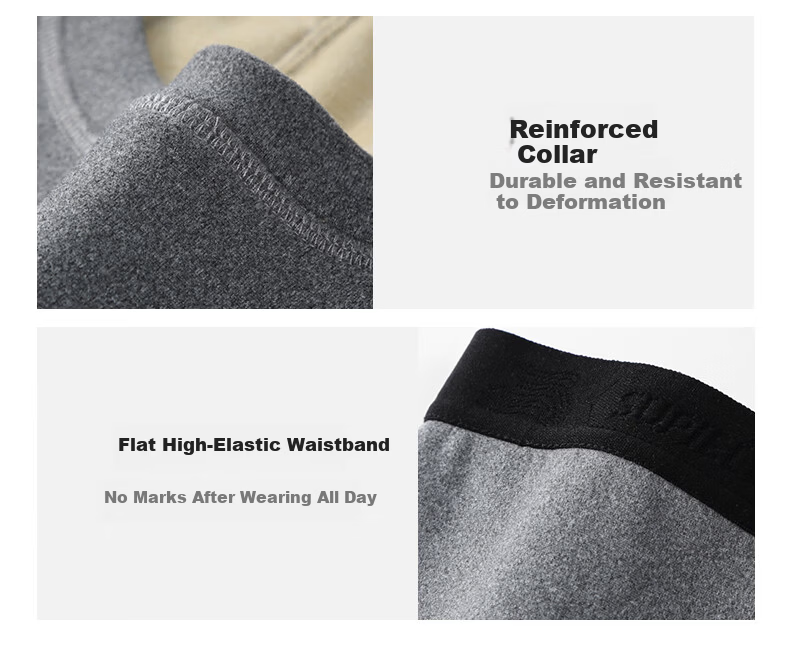 SUPIELD Men's Thermal Set Autumn Winter Knee Aerogel Fleece Dual Cold Protection Particle Gray 4XL 14