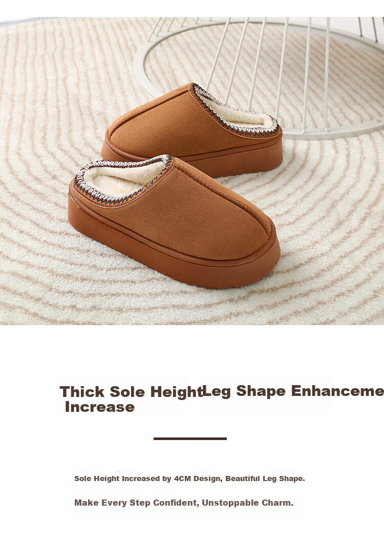 LangSha Autumn Winter New Thick Sole Height Increasing Warm Cotton Slippers for Women Indoor and Outdoor Non-Slip Cotton Slippers Off-White 38-39 3