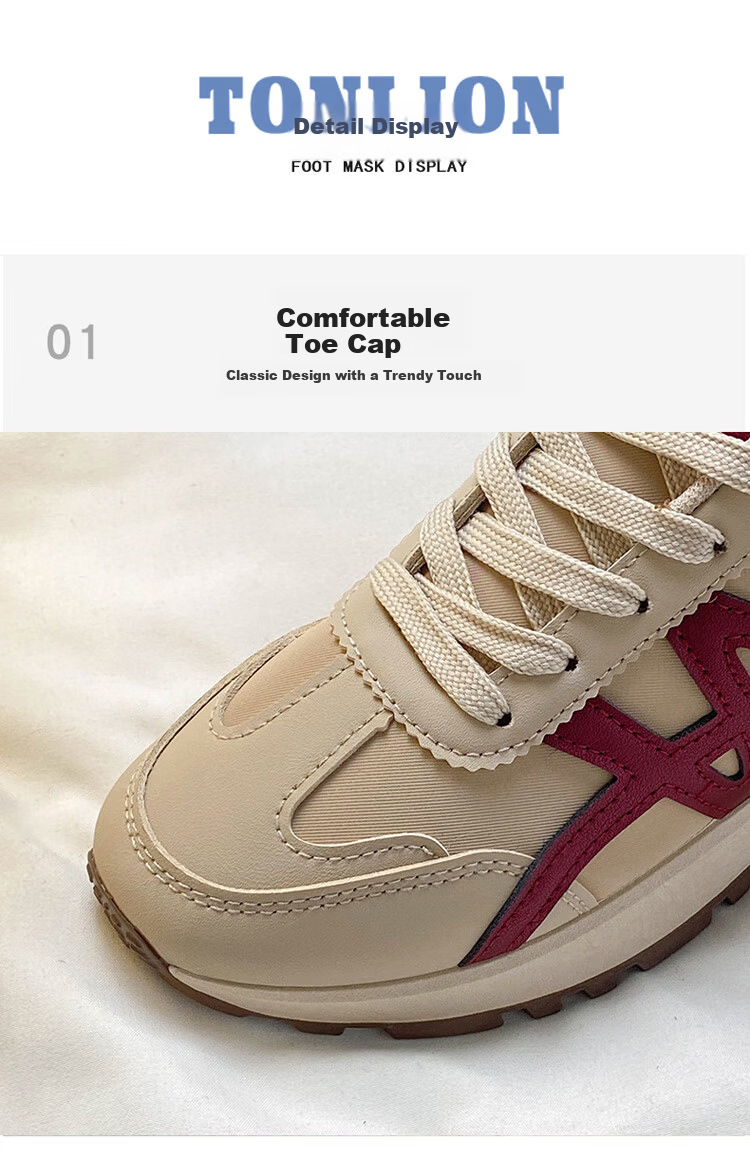 TonLion Women's Summer Thick Sole Dad Sneakers Casual Height Increasing Running Shoes Khaki Size 35 4