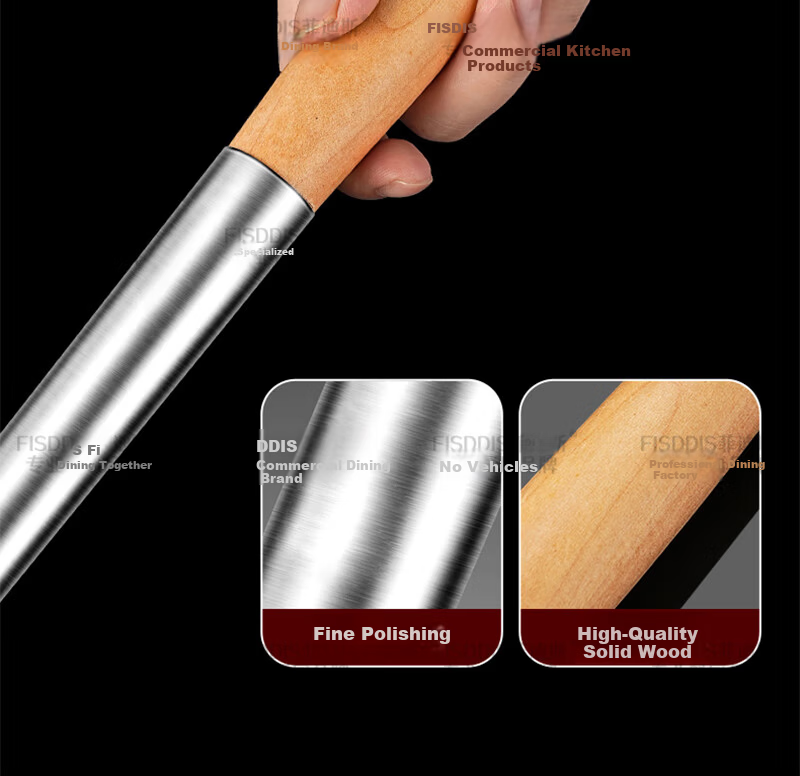 FISDDIS Extra Thick Stainless Steel Stir Fry Ladle 6 Liang Wooden Handle Commercial Cooking Spoon Long Handle Chef Ladle Water Scoop 4