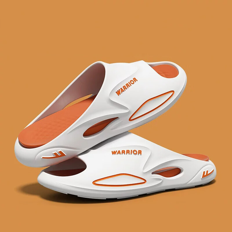 Warrior Men's Sports Slippers Summer Durable Thick-Soled Casual Sandals Home Slippers SDJ-3A20 White Orange Size 40-41