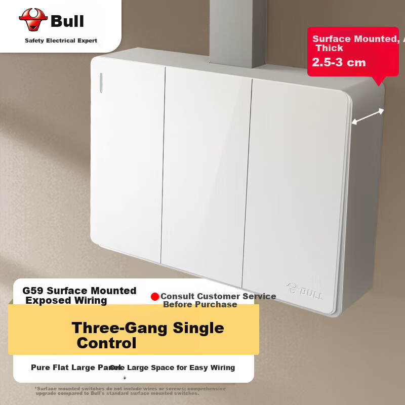BULL G59 Series Surface Mounted Large Panel Switch Socket Three-Gang Single-Control Power Switch G59K311