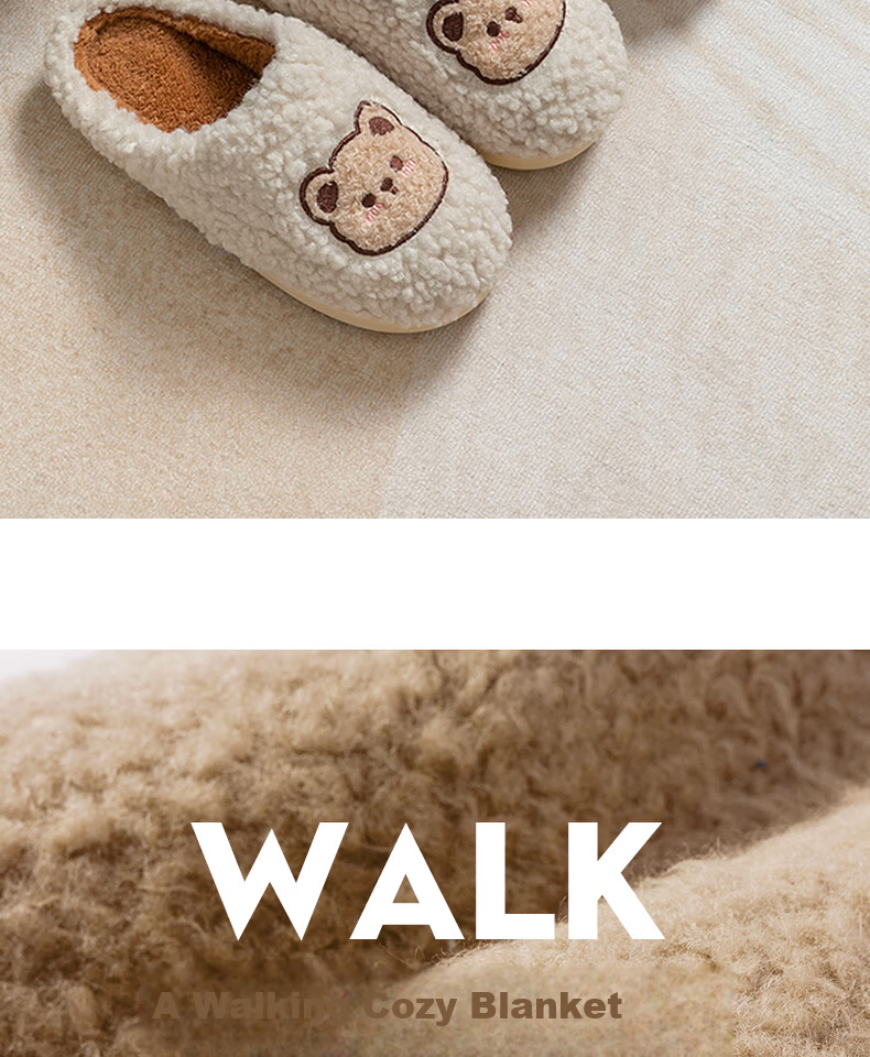Runrou Women's Cotton Slippers Autumn Winter Warm Fleece Cute Indoor Home Couple Men's Antibacterial Deodorant 4