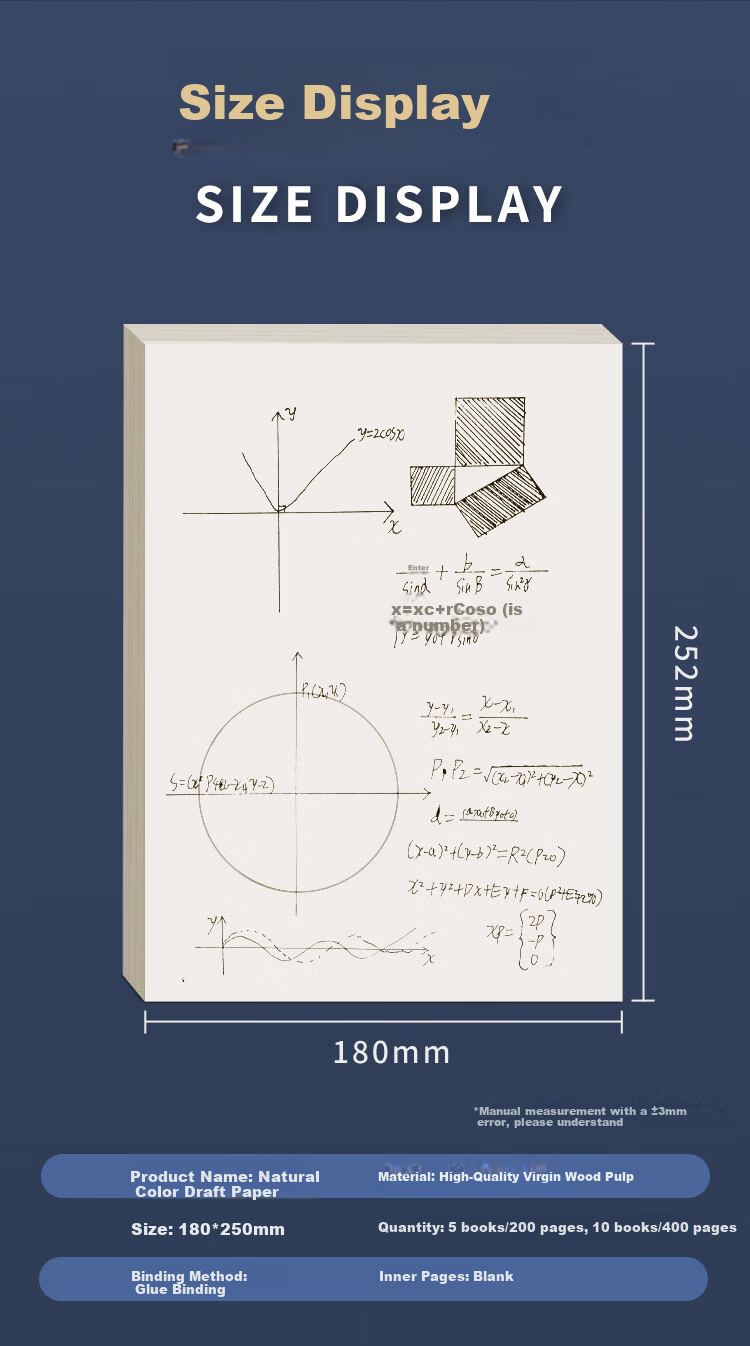 SIMAA Sectioned Draft Notebook Paper for Primary And Secondary School Students, Blank Thickened Math Practice Calculation Paper, 16K/38 Sheets, 5-Pack Learning Tool 7