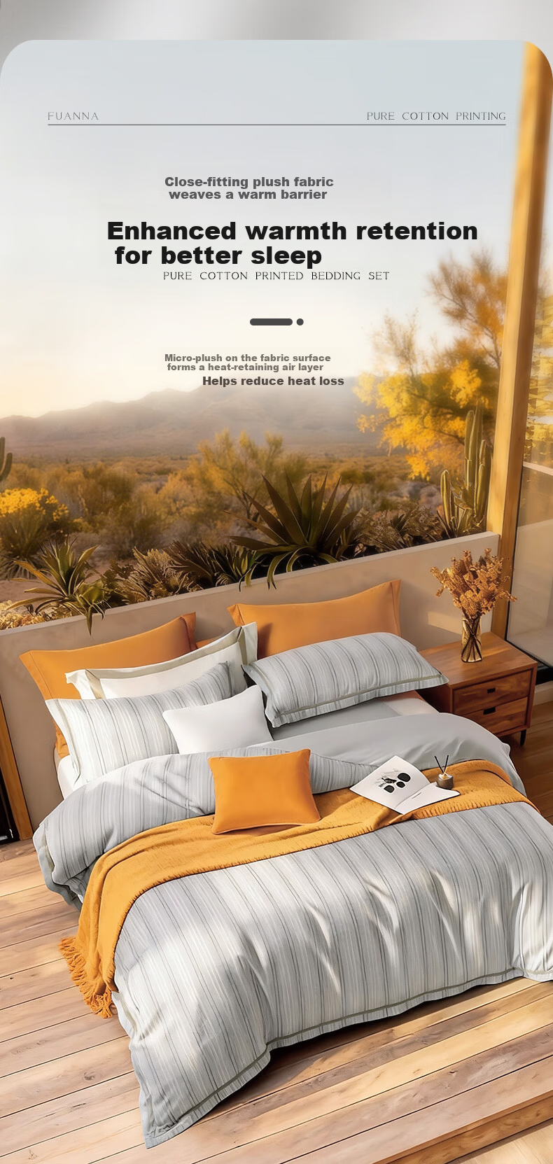 FUANNA Four-Piece Set 100% Pure Cotton Brushed Bedding Double Queen All Cotton Bed Sheet and Duvet Cover 1.8m Bed 230*229cm 5