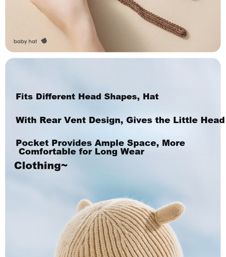 Beitais Baby Hat Autumn Winter Windproof Ear Protection Warm Children's Knitted Hat Cute Infant Seamless Knit Cap 9